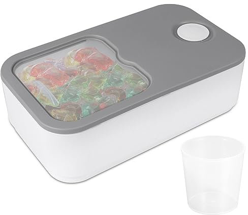 Laundry Pod Container with Sliding Lid Fits 150 Laundry Pods Storage Containers Large Laundry Detergent Container with a 250ml Measuring Cup Time Scale Dishwasher Safe Laundry Pods Storage Case