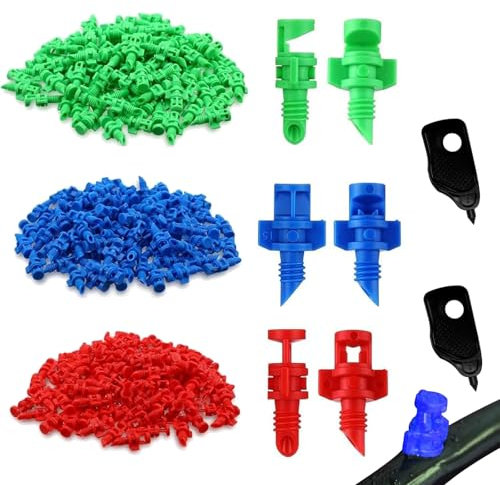 240 Pcs Drip Irrigation Emitters,Micro Sprayer Irrigation Misting Nozzles With 2 hole punchers for Plants Lawn Water Irrigation System (Blue 90 degrees,Green 180 degrees,Red 360 degrees)