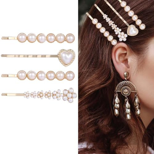 Jascatin 4 fermagli per capelli vintage con perle, stile retrò, con perle francesi, accessori decorativi per capelli per donne e ragazze