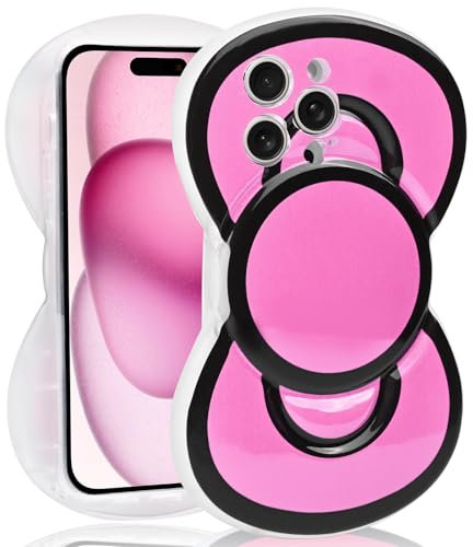 Aleviker Cute Cases for iPhone 15 Pro Max, 3D Bow Shaped Phone Cover Soft Silicone Protective Phone Case for Girls Women Pink