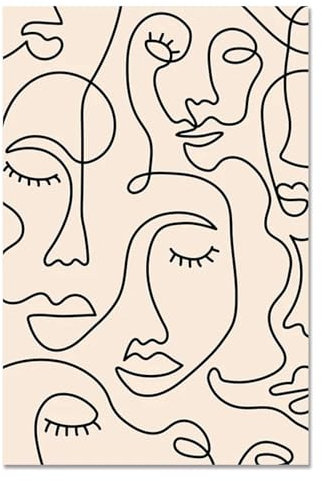 vdrfTYT Bilderdruck mit einzeiligem Gesicht minimalistisches Poster Frauengesicht eine Strichzeichnung neutrale Wand Bilder Leinwandgemälde Wanddekoration für Zuhause Zimmer 50 x 70 cm ungerahmt