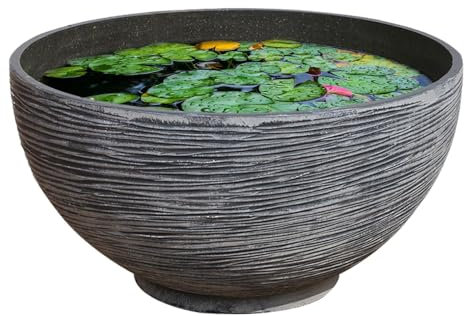 Ghjkldha Fioriera rotonda da esterno, ciotola bassa, in cemento, design ispirato alle ninfee, ideale per piante e animali acquatici, perfetta come centrotavola per salotti
