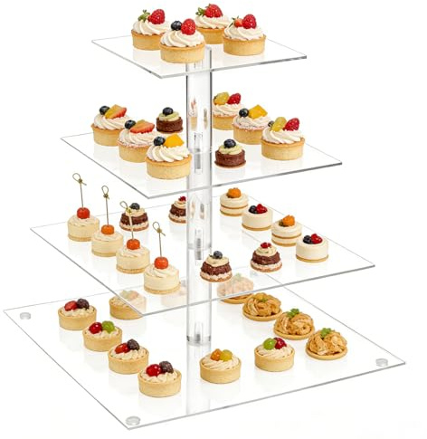 ZEONHEI Présentoir à cupcakes carré à 4 étages en acrylique transparent pour mariage, anniversaire, remise de diplôme, anniversaire de mariage, fête