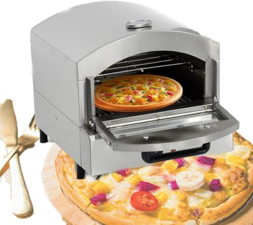 Mcamgiczin Horno de Pizza al Aire Libre, Horno con asador 2000W encimera Mini Horno Parrilla eléctrica, Puerta de Vidrio, con Piedra para Pizza, Gran Capacidad