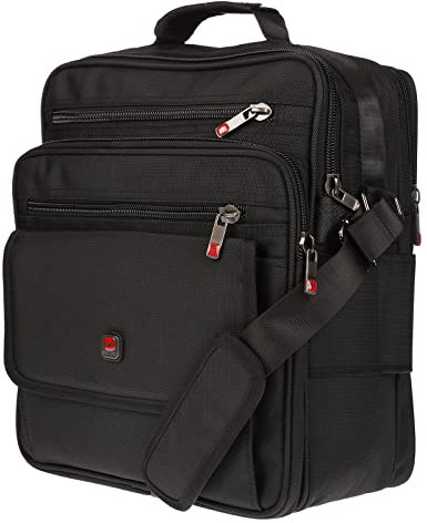 Christian Wippermann Profi Größe M, L, XXL, Umhängetasche Flugbegleiter Herren Tasche Messenger Arbeitstasche Laptoptasche (Schwarz-XXL-Rot)