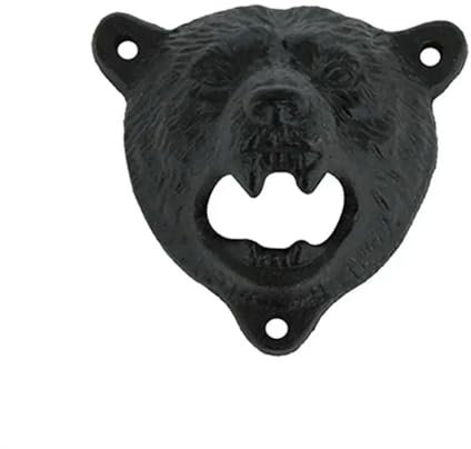 IDOTSEZU bottle opener 4-Pack Creative Cast Iron Bear Head Bottle Opener Wall Beer Open Bottle Bar Restaurant Fixed Wall Opener-Black