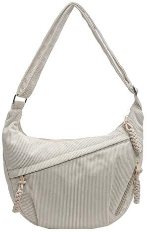 Damen Cord Crossbody Bag, Umhängetasche Damen Handtasche，Crossbody Bag Damen, Damen Halbmond Crossbody Schultertasche, Halbmond Tasche Damen Für Schule Büro Arbeit Reisen Ausflug Einkauf（Weiß）