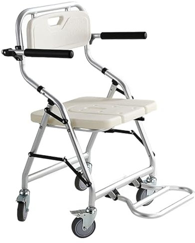 Shower Chair Foldable Multifunction On Wheels - Shower Seat With Brakes, Armrests & Wheels - Easy Mobility And Safety In The Shower - Ideal for Disabled, Pregnant Women