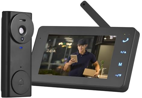 Swokely 2,4 G telecamera campanello senza fili con display monitor, schermo 4,3 IPS, videocitofono, kit fotocamera, visione notturna a 170 gradi, microfono Hi-Fi, citofono a 2 vie