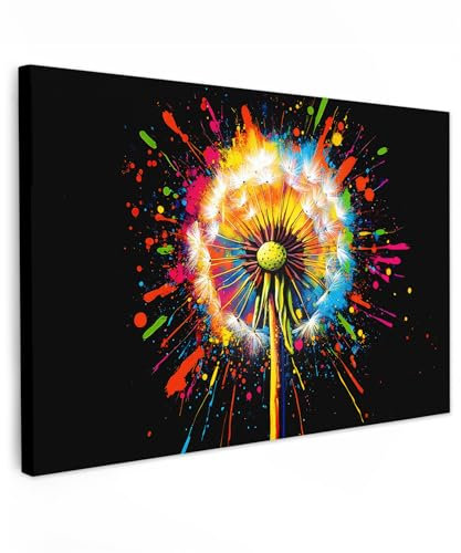 MuchoWow© Impression sur Toile Decoration Murale Peinture 120x80 cm Tableaux Art Décoratif Muraux Décoration Chambre Pissenlit - Graffiti - Coloré - Fleurs - Nature