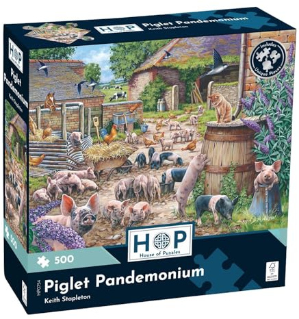 The House of Puzzles Piglet Pandemonium, 500 Piece Jigsaw | Artist Illustrated, Scenic Landscape, Deluxe Puzzle Gift for Adults