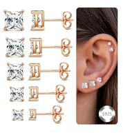 Adramata 5 Paia Orecchini Argento 925 Donna Uomo Orecchini Punto Luce con Zirconi Brillanti Set Orecchino a Bottone Piccolo Piercing Orecchio Anallergici Orecchini Donna Argento/Or