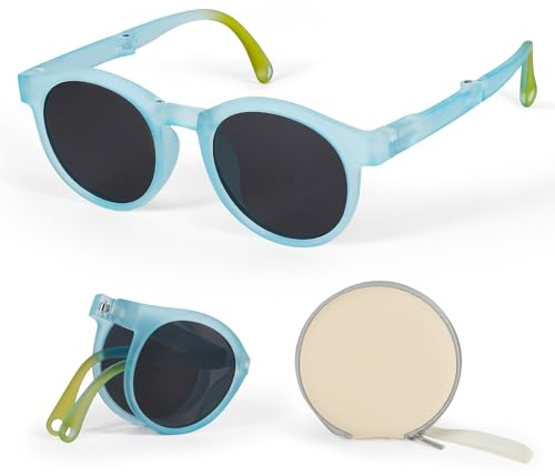 Hifot Pliable Polarisées Lunettes de soleil Enfant Anti UV400 Lunettes de Soleil Caoutchouc Flexible Lunettes de Sport et Étui à Lunettes Lingettes -3-12 ans Garçon et Fille