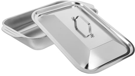 Fischbratpfanne mit Deckel Rechteckige, aus Edelstahl Tiefe Bratform | Silberne Ausführung, für Fisch und Kuchen, Rechteckig, 1 Satz, Robust, für Grill und Ofen