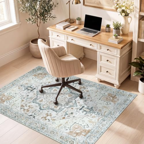 Famibay Bodenschutzmatte Bürostuhl 120x150cm Bürostuhl Unterlage Orange Boho rutschfeste Schreibtischstuhl Unterlage für Parkett Hartböden Tiles Hohe Dichte Waschbar Kratzfest