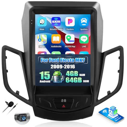 OiLiehu 4G+64G 4 Core Android 15 CarPlay Android Auto Autoradio für Ford Fiesta MK7 2009-2016 Autoradio Mit Bildschirm 9.7 Zoll mit Bluetooth GPS FM RDS WiFi SWC DSP/EQ Rückfahrkamera