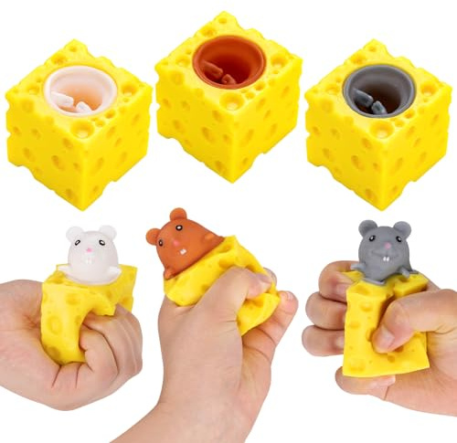 6 Pcs Pop-Up Mouse in Cheese Squishy Fidget Toys - Sensory Stress Balls, Anxiety Relief Tools for Autism & ADHD Kids