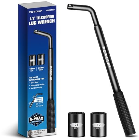 zhax Telescoping Lug Wrench, Extended Lug Wheel Wrench with 19mm(3/4) and 21mm(13/16”) CR-V Steel Sockets, Tire Repair Tools for Car, Truck & Van