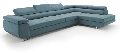 Ecksofa mit Schlaffunktion PASTI XL L-Form, Sofa Couch mit Bettkasten, Couch Eckcouch, Schlafsofa für Wohnzimmer Couch mit Schlaffunktion (Pet Friendly Edition Petrolblau, Ottomane Rechts)