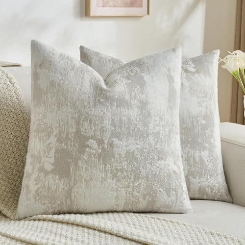 YSTELLAA 2er Set Kaschmir Kissenbezug 45x45, Quadratische Dekorative Kissenhüllen, Kissenbezüge Mit Verstecktem Reißverschluss, Sofakissen Bezug Für Wohnzimmer Schlafzimmer, Beige Weiß
