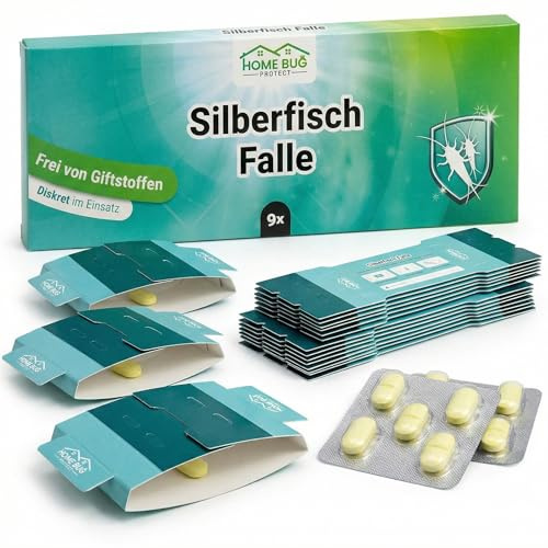HomeBugProtect Silberfischfalle, Papierfisch-Falle, giftfrei, 9 Stück | Papierfische bekämpfen, 100% giftfreie Monitoring-Klebefalle, geruchlos, diskret in Bad, für Kinder und Haustiere geeignet