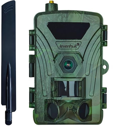 Levenhuk Trap LTE20 Wildkamera – 60MP 4K Tierkamera mit Nachtsicht, PIR Bewegungsmelder, IR/Farbmodus, WLAN & 4G App Steuerung, SD Karte, Zeitraffer, IP66 Wasserdicht, Outdoor für Jagd, Wald, Garten