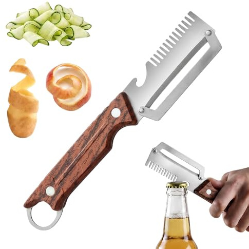 Pelapatate Utensile Multifunzione, 2026 Nuovo Pela Patate Professionale, Pelapatate Acciaio Inox Con Manico in Legno E Apribottiglie per Verdura da Cucina e Frutta (1Pcs)