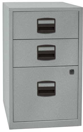 Bisley Home Beistellschrank PFA, 2 Universalschubladen, 1 HR-Schublade, Metall, 355 Silber, 40 x 41.3 x 67.2 cm
