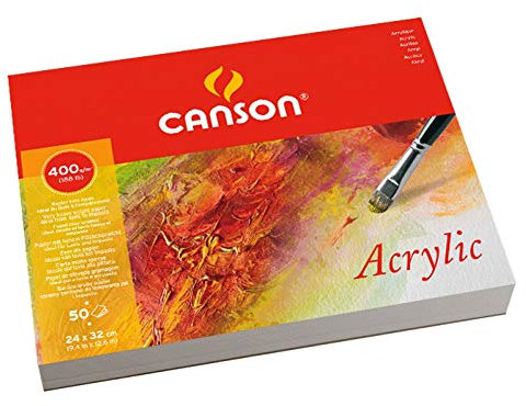 CANSON Acrylic - Bloc 50 feuilles de papier acrylique blanc - Grain fin - 24 x 32 cm - 400g/m²