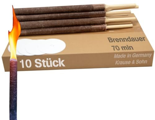 Krause & Sohn Fackel Hochwertige 70 Min. Brennzeit - Top Qualitätsfackel - Made in Germany - Wachsfackel (10 Stück)