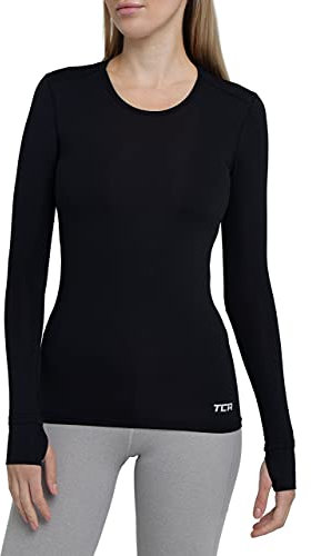 TCA Damen Stamina Leichtes Langarm Laufshirt mit Reißverschlusstasche - Schwarz, M