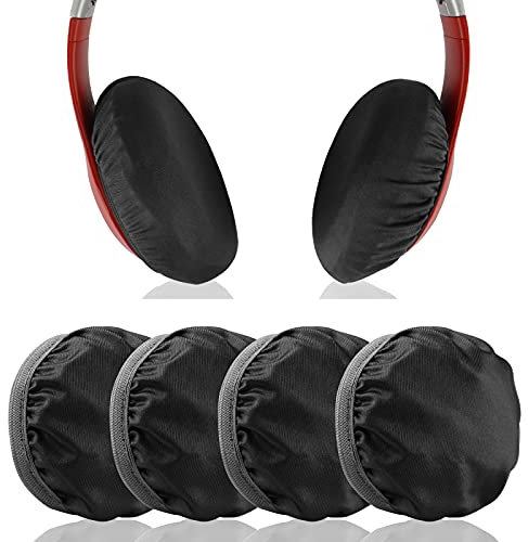 Geekria Kopfhörer-Ohrenschützer aus flexiblem Stoff, waschbar und dehnbar, Sanitärschutz für Over-Ear-Headset, Schweißabdeckung für Fitnessstudio, Gaming, Größe M, Schwarz/Rot, 2 Paar