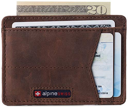 alpine swiss Oliver Herren Geldbörse mit minimalistischer RFID-Blockierung aus Leder in einer Geschenkbox Distressed Brown