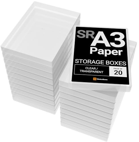 WestonBoxes SRA3 Storage Box, Clear Plastic Lid, Fits A3 and SRA3 | Internal 460x330x55mm | Holds SRA3 paper 450x320mm or A3 paper | Thicker PP Walls for Rigidity | Acid-free | Made in Britain