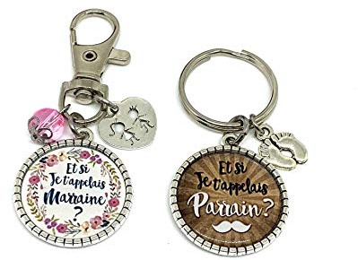 Lot de 2 porte clés demande de Parrain Marrain, et si je t'appelais Marraine, et si je t'appelais Parrain? Naissance, Baptême