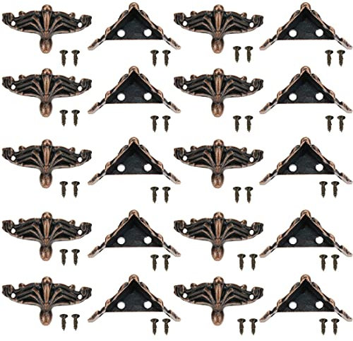 Bitray Lot de 20 protections d'angle antiques en alliage de zinc rouge cuivré pour coffres à bijoux
