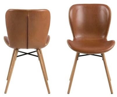 Kunstlederstuhl Tilda mit schrägen Beinen - cognac/Eiche
