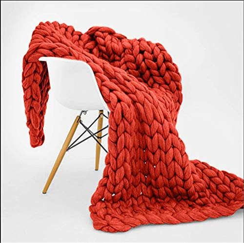 RAILONCH Gestrickte Grobe Strickdecke Wolle Kuscheldecke Grobstrick Wolldecke Strickdecke Tagesdecke Überwurf Decke Zuhause Dekor (120×180cm,Rot)