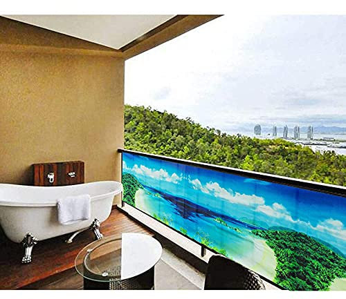 Chbrket Balkon sichtschutz,balkonabdeckung Windschutz Wetterfest Blickdichte Privatsphäre UV-Schutz zaunblende sichtschutz für Balkon Zaun Terrassen Garten Swimming Pool Blaugrüne Insel 90x600cm