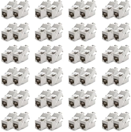 deleyCON 48x CAT6a Keystone Jack Modul Patchkabel Netzwerkkabel Verbinder STP Schirmung RJ45 Buchse Netzwerk Dose Patchpanel Keystonehalterung Erweiterung