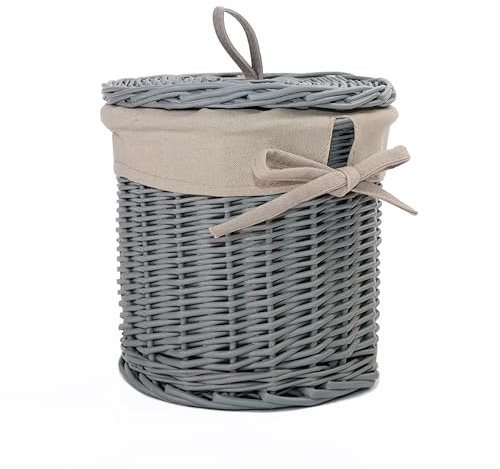 Wicker Storage Basket With Lid Liner Desktop Organizer Nursery Storage Toys Collection (Grey)