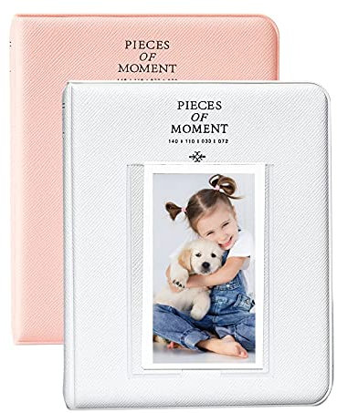 OBERSTER Fotoalbum mit 64 Taschen für Fujifilm Instax Mini 7s, 8, 8+, 9, 25, 50s, 70, 90, 5 x 7,6 cm, kompatibel mit Sofortbildkamera, Fotobuch, Namenskartenhalter 2 Stück (Rosa+Weiß)