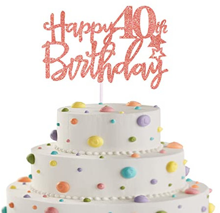 Happy 40th Birthday Cake Topper in Glitter Card,Happy Birthday Cupcake Toppers Rose Gold 40th Birthday Party Decor,Glitter Cake Decoration for Birthday Anniversary Party Decorations(40th,Rose Gold)