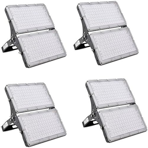 Sararoom 4 Pack Focos LED Exterior 200W 20000LM Foco Proyector LED, 3000K Blanco cálido Iluminación de Seguridad, IP65 Impermeable Floodlight Luces para Jardín Garaje Patio Hotel Naves Casa