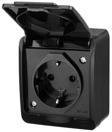 asvendo ELEKTRO HERMES - Interruttore della luce, doppio interruttore, presa multipla, IP44, resistente all'acqua/esterno/nero