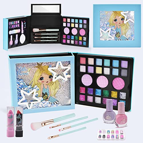 Jubilin Kinderschminke Set Mädchen, Schminkkoffer Mädchen, Waschbar Schminkset Mädchen Mit Spiegel, Schminke Kinder Mädchen Nagellack Kinder Make Up Spielzeug, Geschenke für Mädchen 5 6 7 8 Jahre
