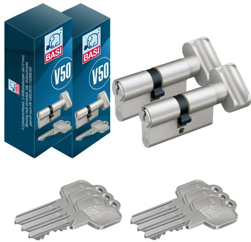 BASI | 2er SET V50 Profil-Knaufkurzzylinder K40/27 mm | Gleichschließend | Profilzylinder | Türzylinder Schließzylinder für Hauseingangstüren Wohneingangstüren | Zylinderschloss mit 3 Schlüsseln
