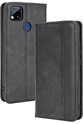 EASSGU Coque pour Redmi 9C / Redmi 9C NFC/Redmi 10A (6.53 inches), Etui Flip Folio en Cuir PU avec Interrupteur Magnétique, [3 Fentes pour Cartes] [1 Portefeuille] Housse - Le Noir