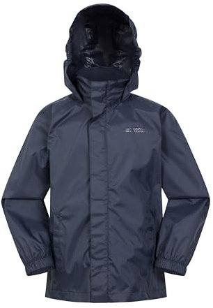 Mountain Warehouse Pakka Kids Waterproof Jacket - Wind Resistant, Lightweight,Breathable Rain Coat for Girls & Boys, Packaway Bag - For Rain, Autumn, Winter Dark Blue Kids Size 2-3 Years