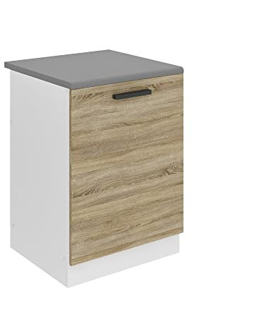 Belini Unterschrank Küche, Spülenunterschrank 60 cm Breite. SDZ Küchenunterschrank mit Arbeitsplatte. Spülenschrank mit 1 Tür, Sonoma-Eiche